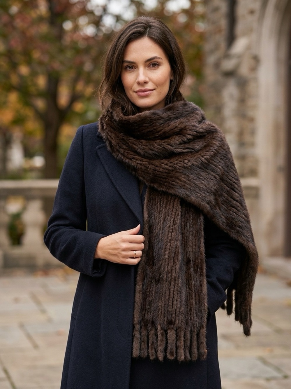 Luxurious Plush Genuine Mink Fur Scarf - Dark Brown